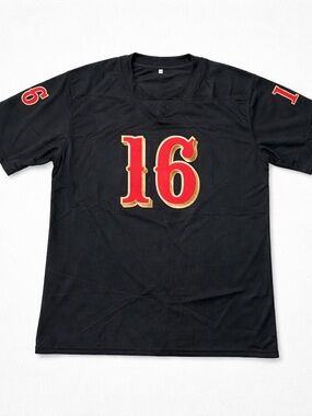 Men's T-Shirt Black Athletic Shirt with Red Number 16 Montana Size XXL